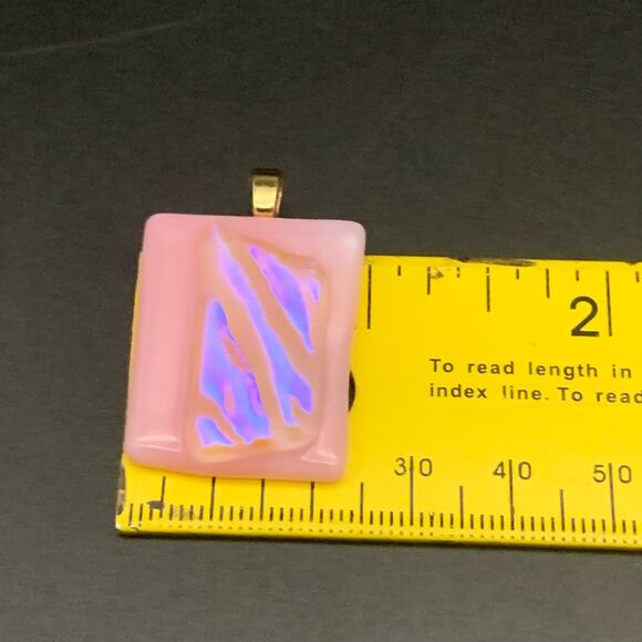 Fused Dichroic Pink Glass Iridescent Pendant - Picture 10 of 11